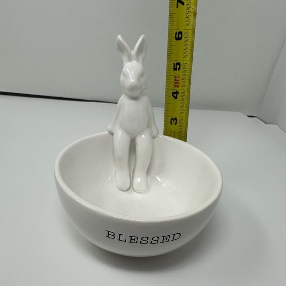 Mud Pie Blessed White Ceramic Bunny Bowl Easter Farmhouse Candy Trinket Dish - Picture 11 of 11